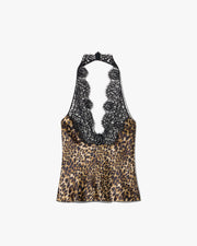 TEO LACE HALTERNECK SILK TOP IN VINTAGE LEOPARD PRINT