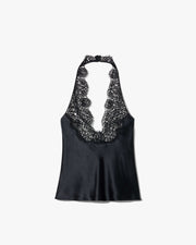 TEO LACE HALTERNECK SILK TOP IN BLACK