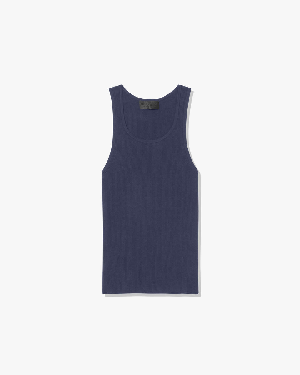 LOTTIE SILK KNIT TANK IN DARK INDIGO