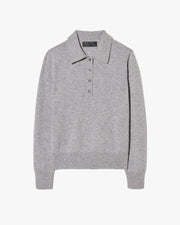 PRESCOTT SWEATER CASHMERE POLO IN HEATHER GREY