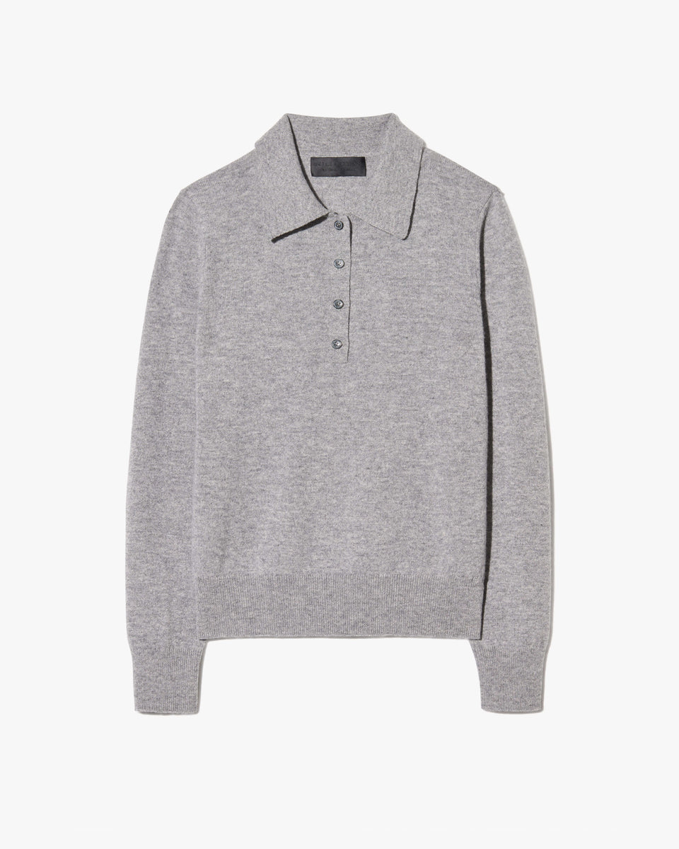 PRESCOTT SWEATER CASHMERE POLO IN HEATHER GREY
