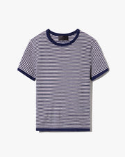 LINKA STRIPE CASHMERE SWEATER IN NAVY/IVORY STRIPE
