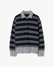 GALVEZ STRIPE CASHMERE POLO IN DARK NAVY/GREY STRIPE
