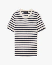 ALITA STRIPE CASHMERE SWEATER IN IVORY/DARK LAPIS STRIPE