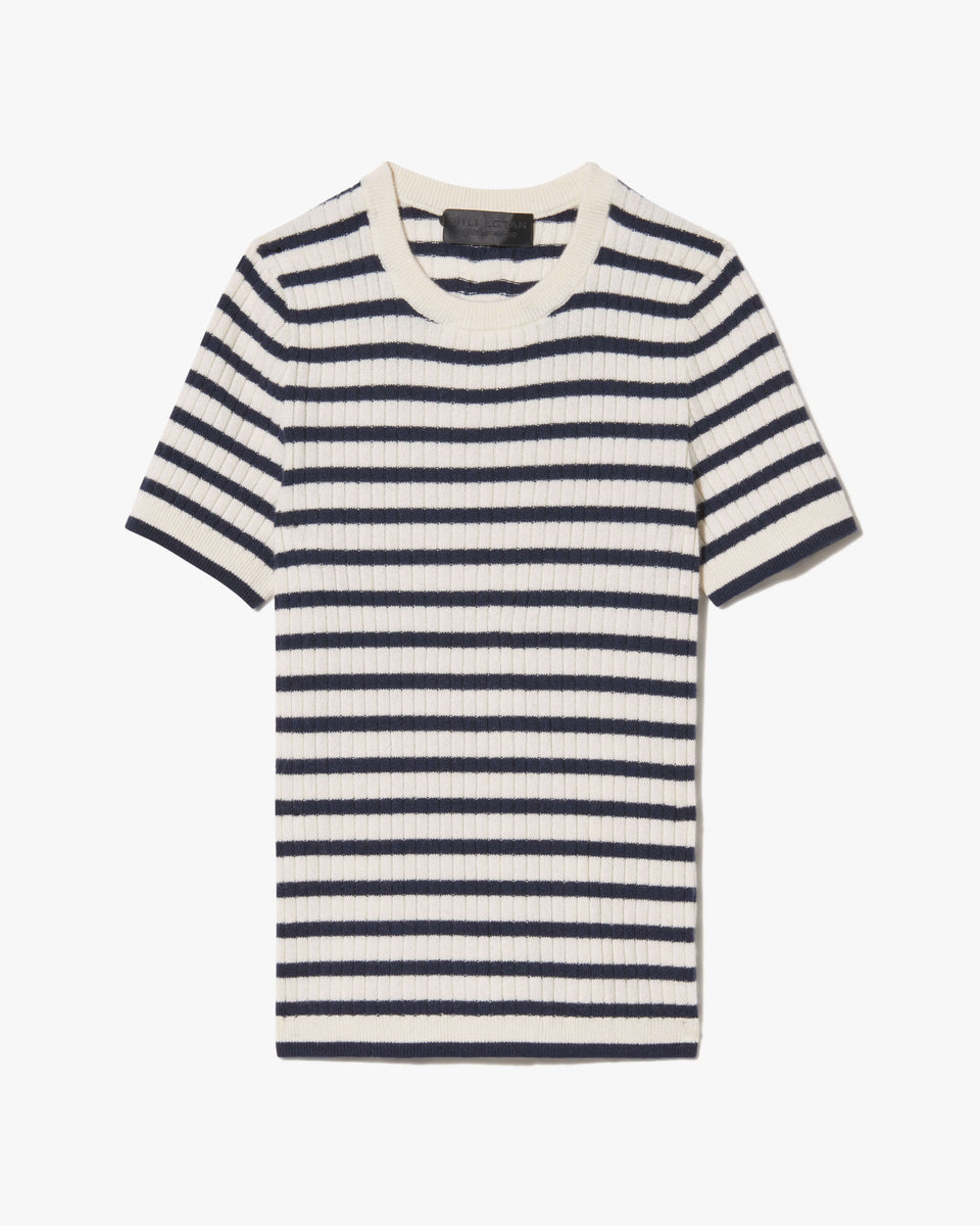 ALITA STRIPE CASHMERE SWEATER IN IVORY/DARK LAPIS STRIPE