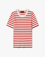 ALITA STRIPE CASHMERE SWEATER IN IVORY/RED STRIPE