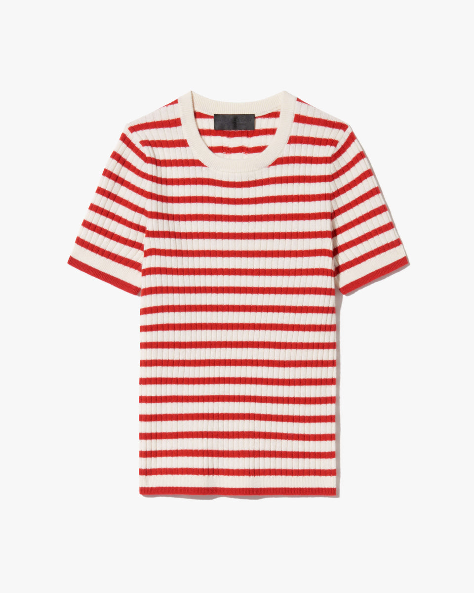 ALITA STRIPE CASHMERE SWEATER IN IVORY/RED STRIPE