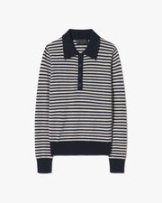 PRESCOTT STRIPE CASHMERE POLO IN DARK NAVY/GREY STRIPE