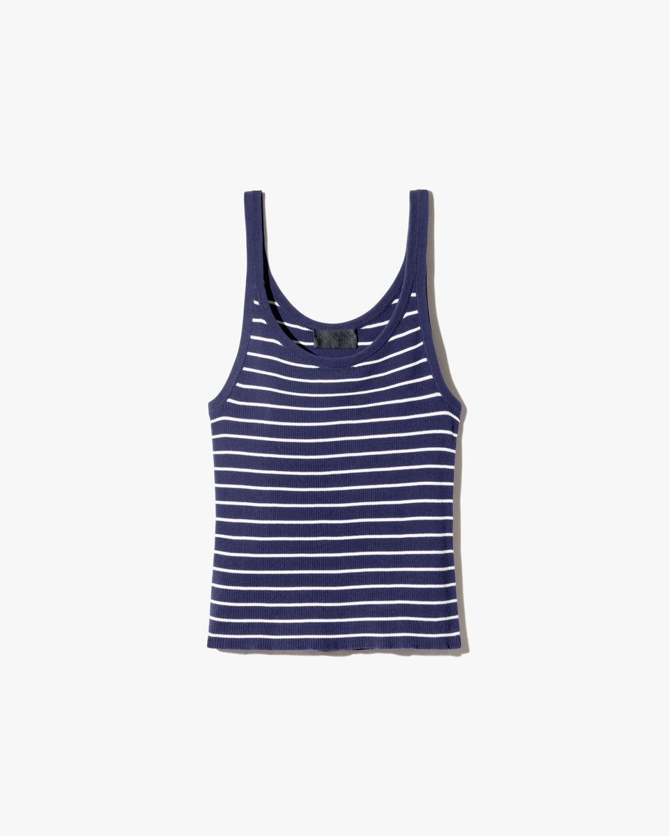 WRENLEY STRIPE SWEATER TANK IN ATLANTIC BLUE/IVORY STRIPE