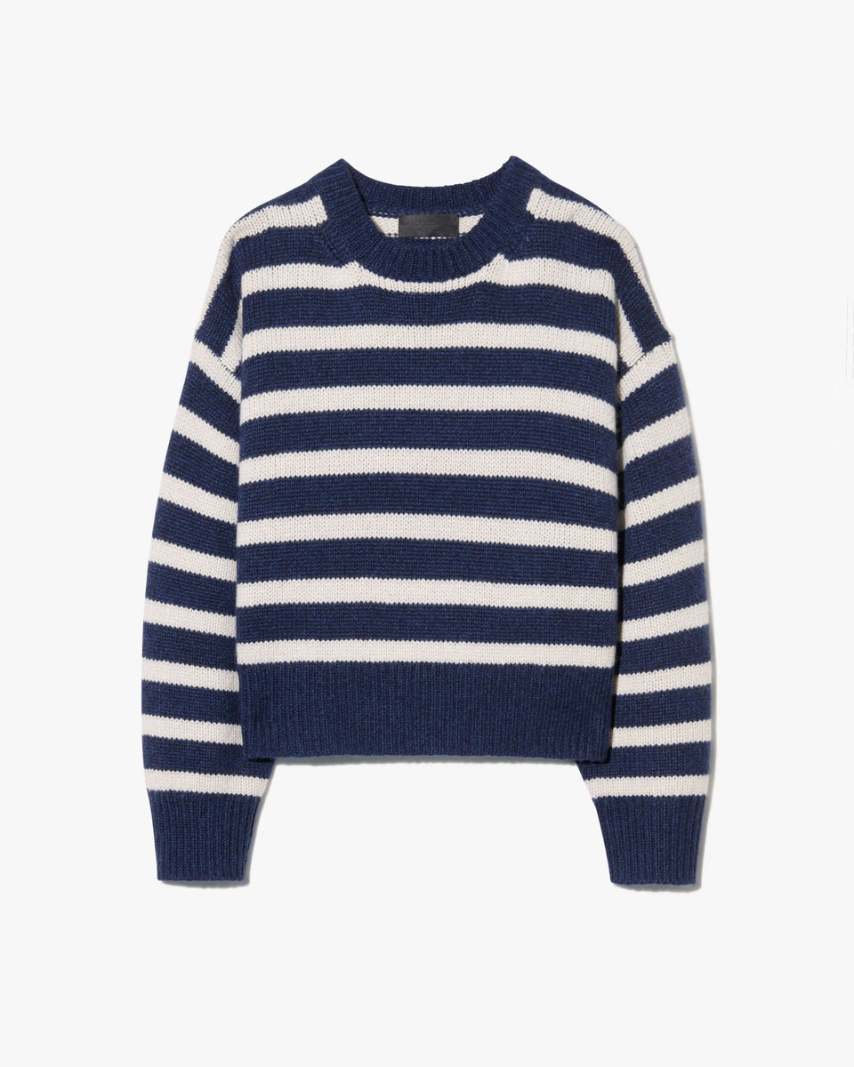 ANISA STRIPE CASHMERE SWEATER IN MARINE/IVORY STRIPE