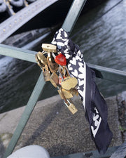 HEART SILK TWILL SCARF IN BLACK/STONE HEART PRINT