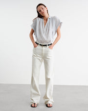 NORMANDY BLOUSE IN IVORY/BLUE STRIPES