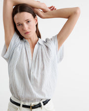 NORMANDY BLOUSE IN IVORY/BLUE STRIPES