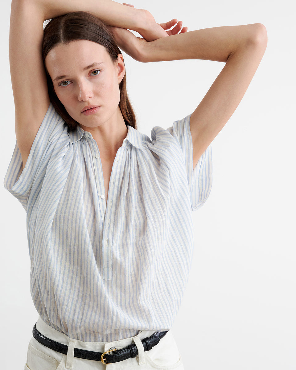 NORMANDY BLOUSE IN IVORY/BLUE STRIPES
