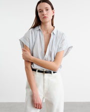 NORMANDY BLOUSE IN IVORY/BLUE STRIPES