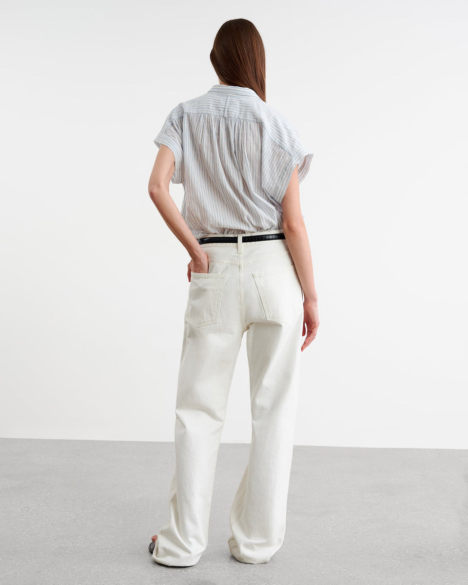NORMANDY BLOUSE IN IVORY/BLUE STRIPES