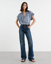 NORMANDY BLOUSE IN NAVY/IVORY STRIPE