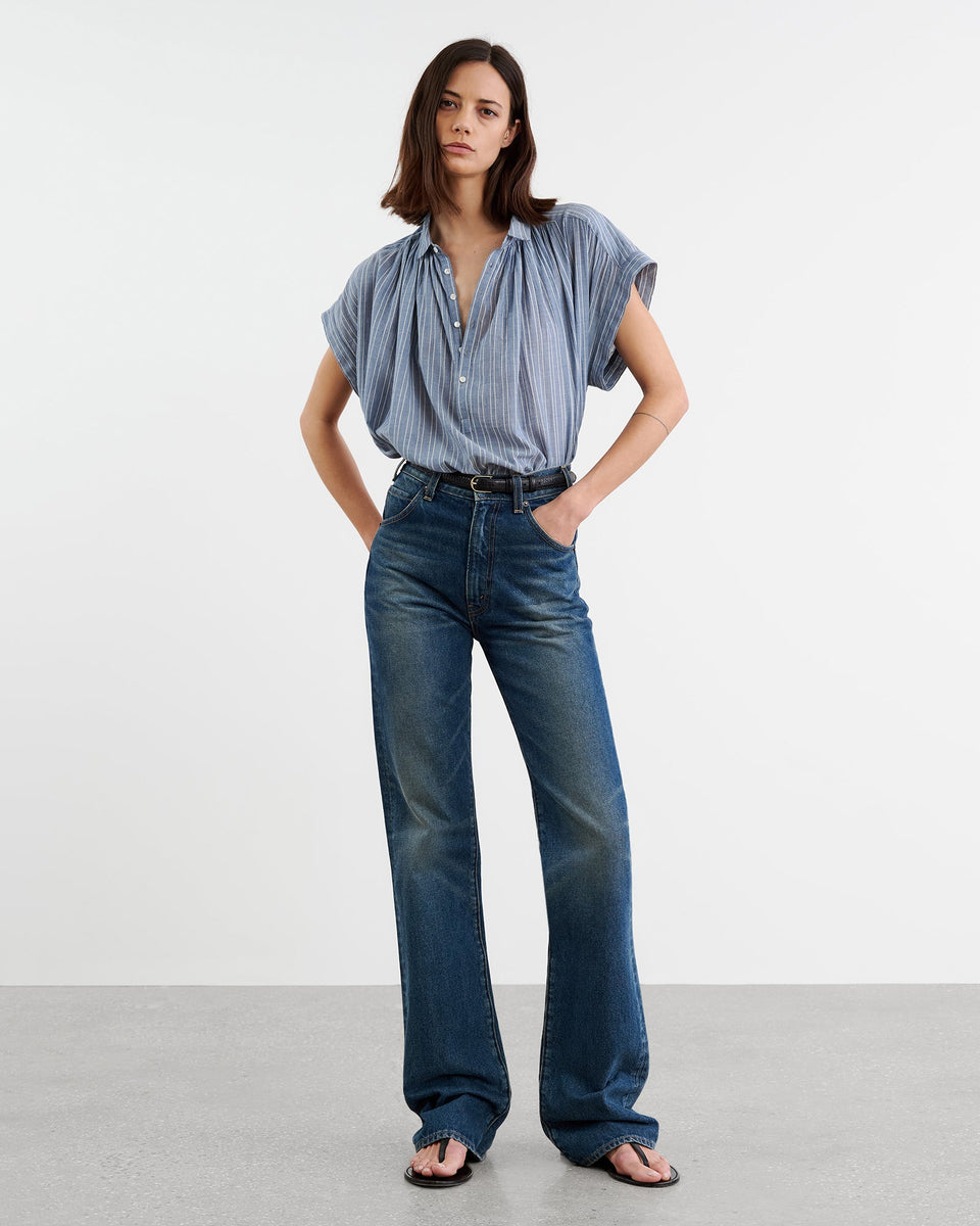 NORMANDY BLOUSE IN NAVY/IVORY STRIPE