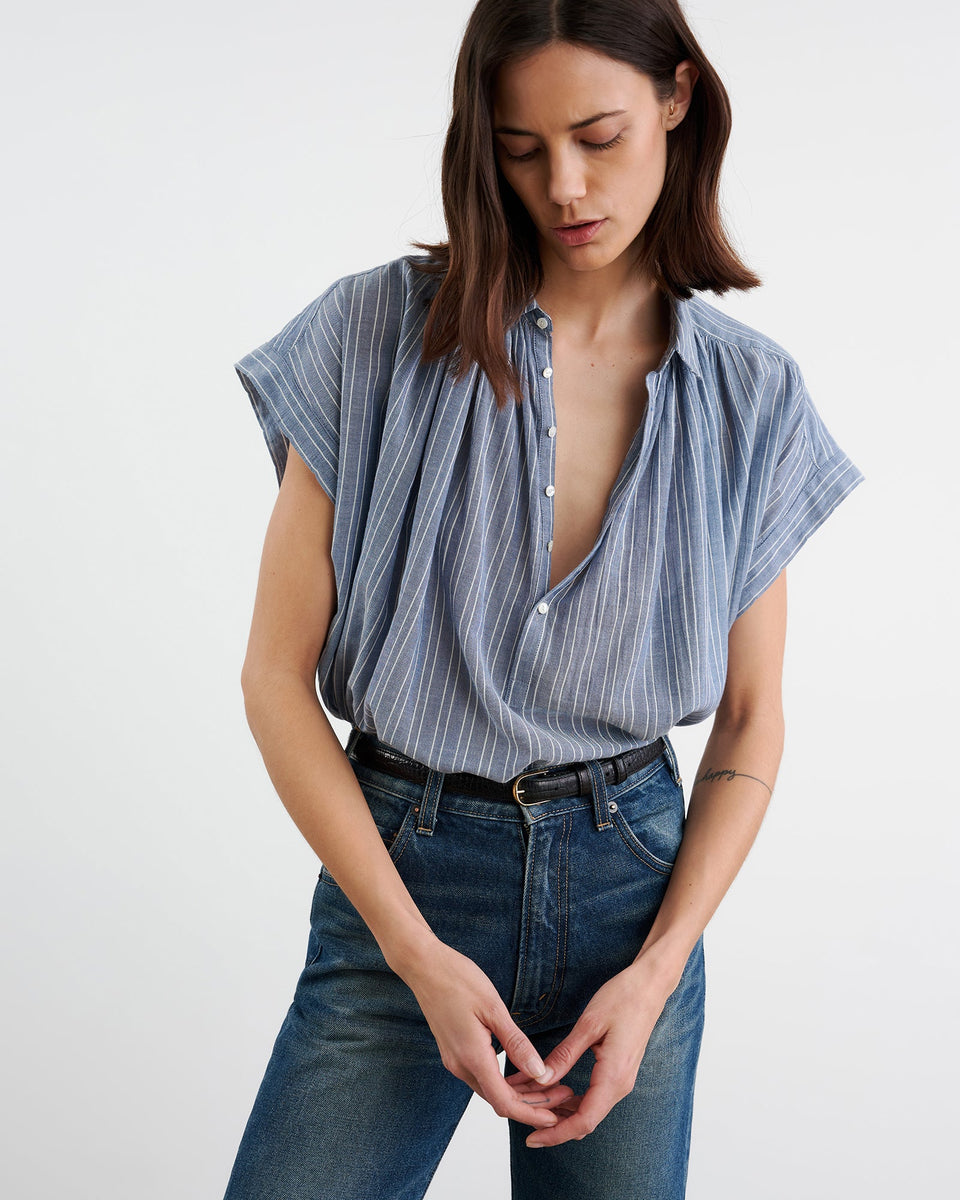 NORMANDY BLOUSE IN NAVY/IVORY STRIPE