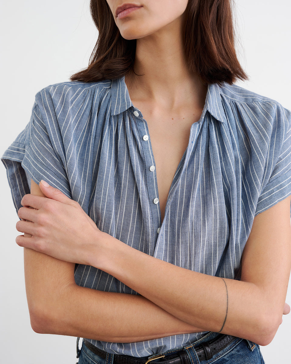 NORMANDY BLOUSE IN NAVY/IVORY STRIPE