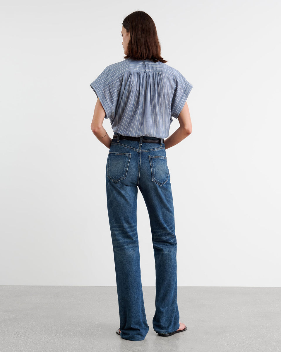 NORMANDY BLOUSE IN NAVY/IVORY STRIPE