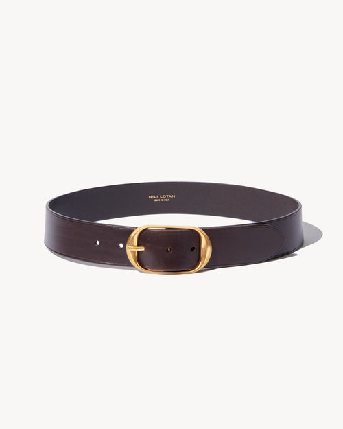 NILI BELT IN DARK BROWN W/ANTIQUE BRASS BUCKLE