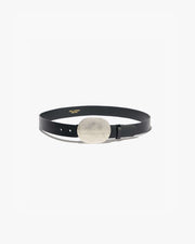 WAYNE BELT IN BLACK W/ HAMMERED ANTIQUE SILVER BUCKLE