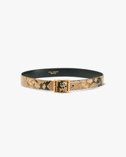 GABRIELE LEATHER BELT IN TAUPE SNAKESKIN W/ GOLD BUCKLE