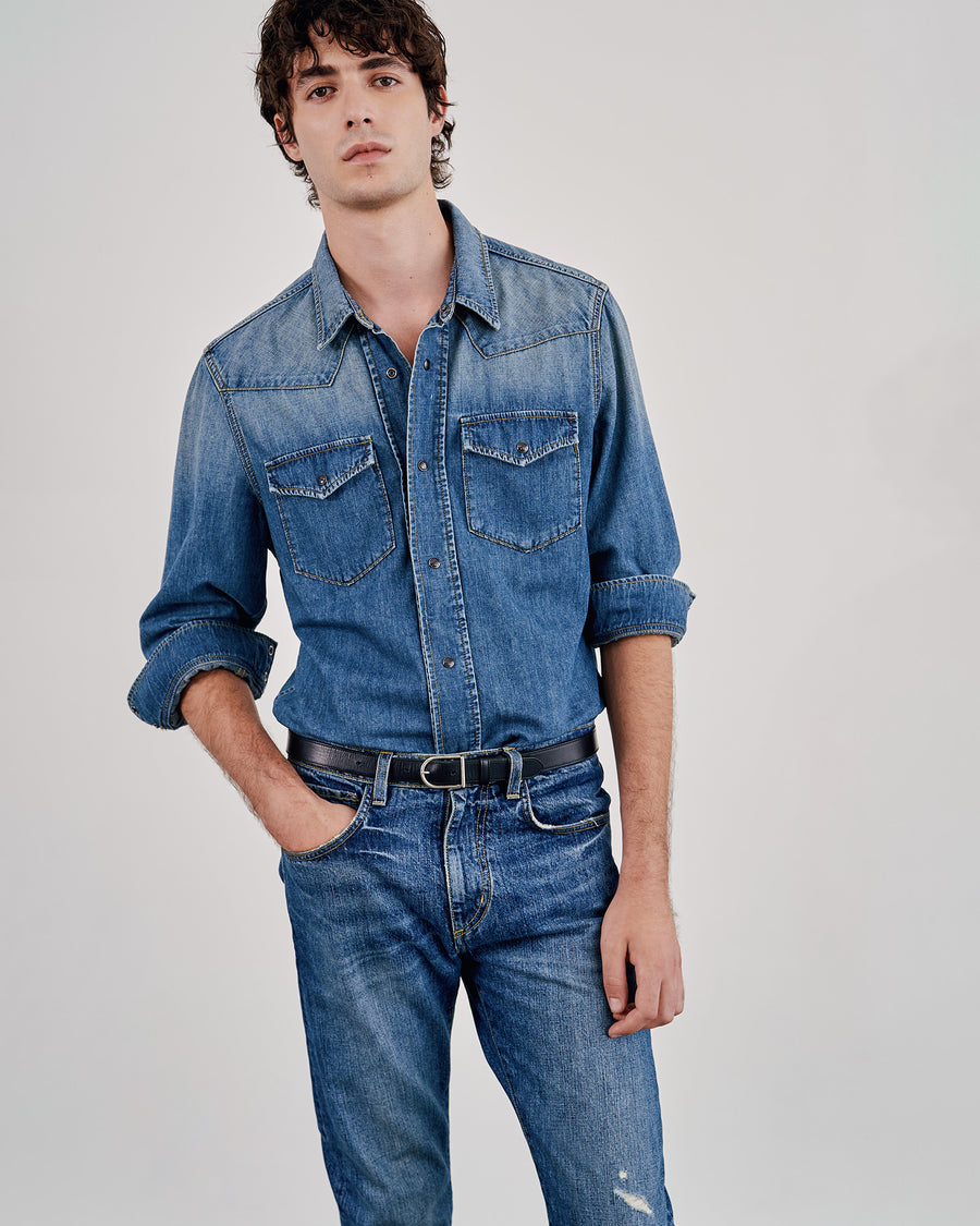 stiffcollar Navy Blue Denim For Men - Button Down Shirt RegularFit –  Thestiffcollar.com