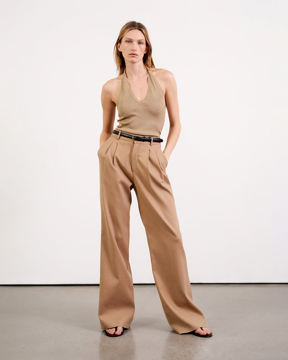 IVEY SILK HALTER IN CAMEL
