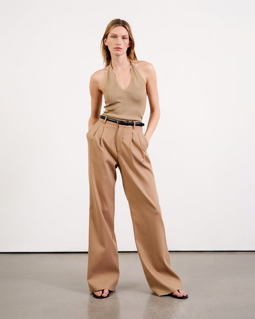 IVEY SILK HALTER IN CAMEL