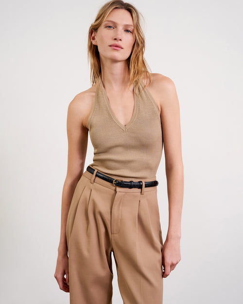 IVEY SILK HALTER IN CAMEL