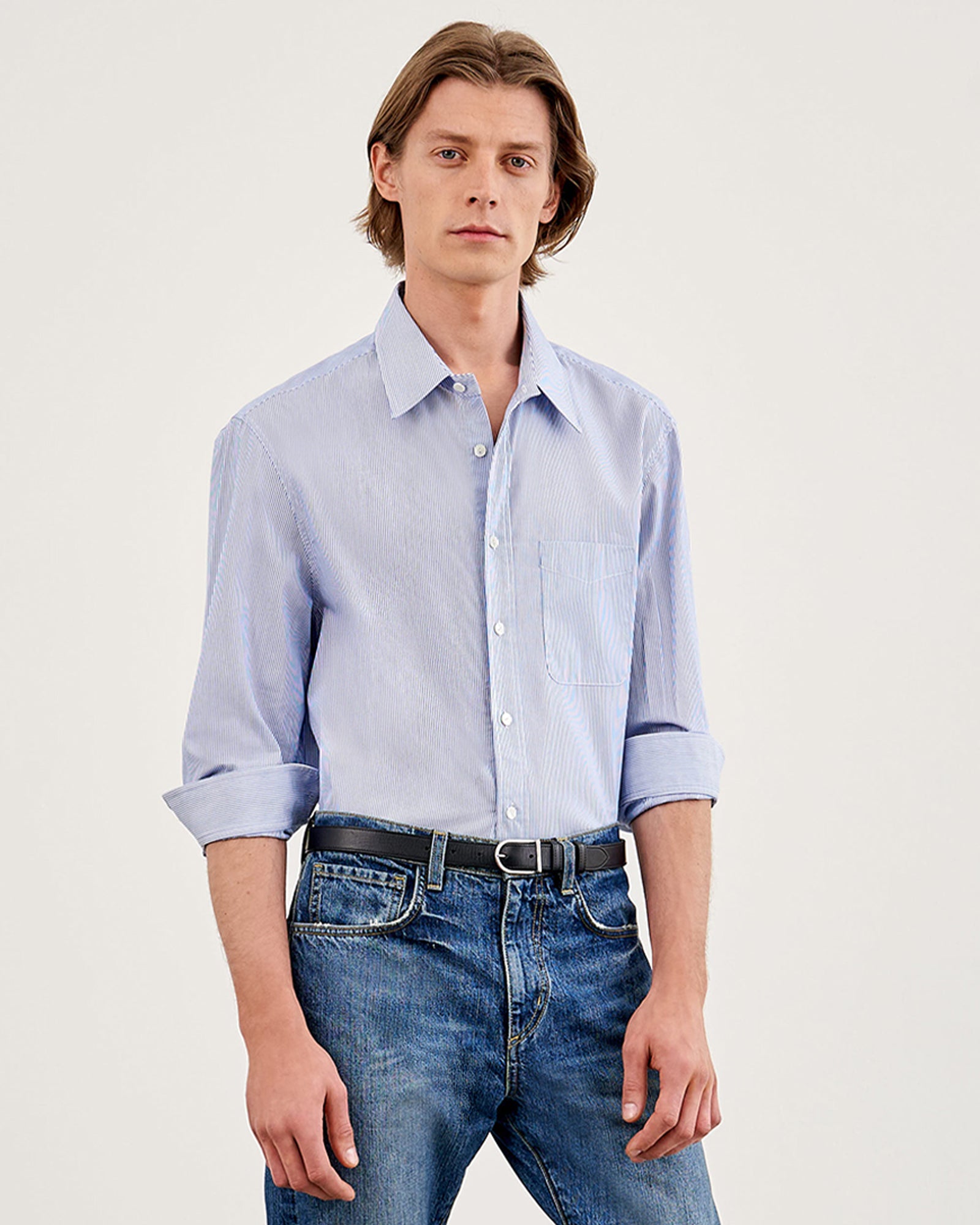Nili Lotan striped pointed-collar cotton shirt - Grey