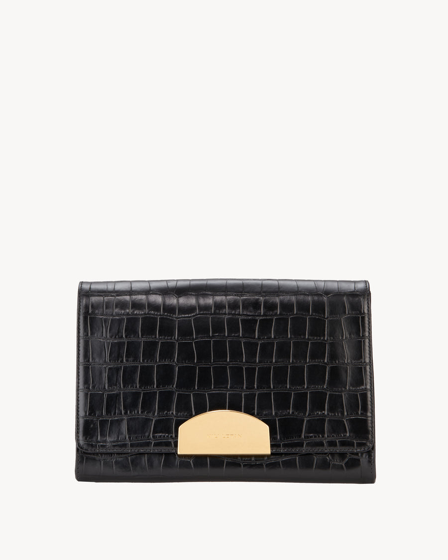 Nili Lotan Women's Le Mia Embossed Croc Chain Bag Black and Gold, Os