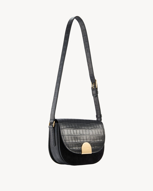 LE ELLIE SADDLE BAG IN BLACK AND GOLD