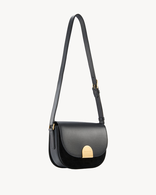 LE ELLIE SADDLE BAG IN BLACK AND GOLD